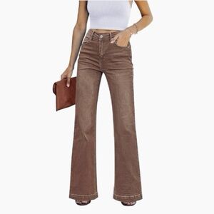 Grapent Women’s SMALL Flare Jeans High Waist Wide Leg Stretch Denim Brown 28x31